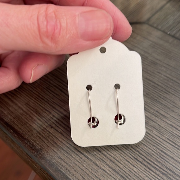 Vintage Sterling Silver Red Gem Hook Wire Earrings - Picture 7 of 12